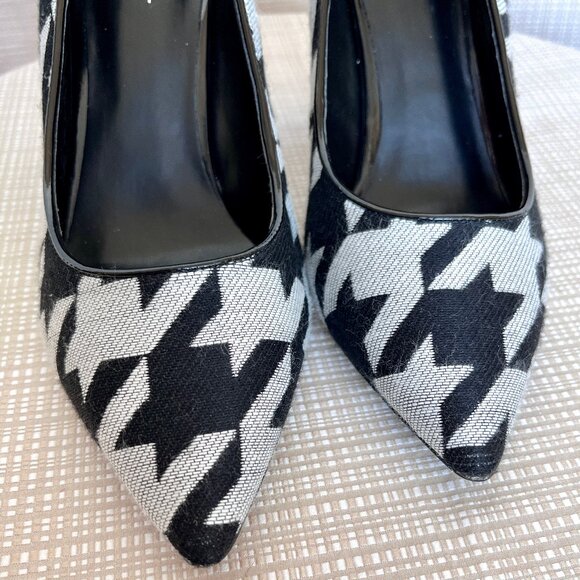 Vintage Nine West Fabric Houndstooth Architectural Patent Leather Heel M… - Picture 6 of 16
